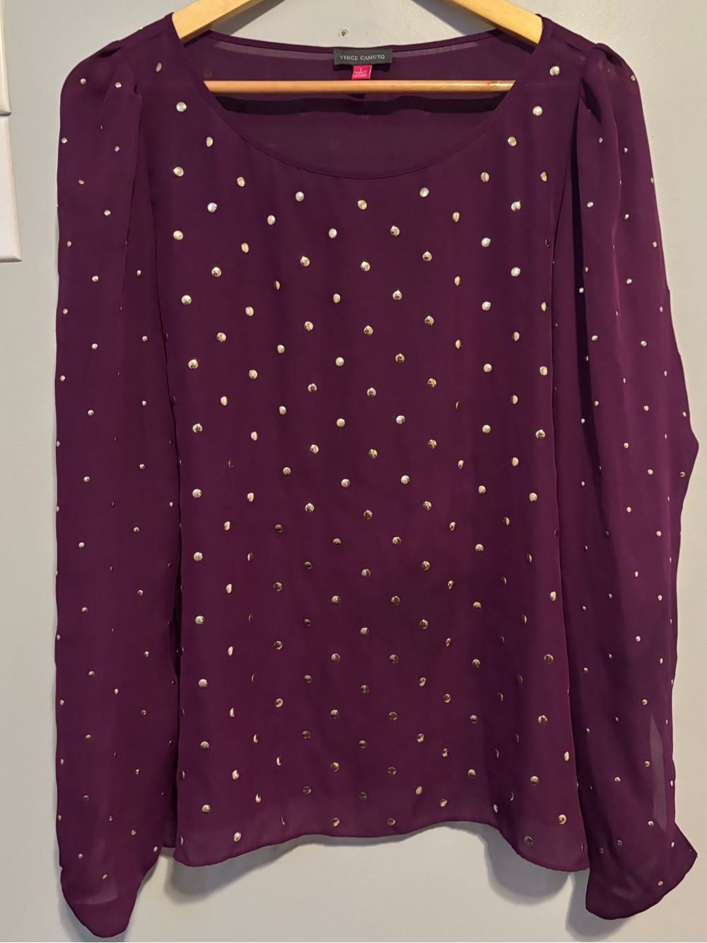 Vince Camuto Plum Blouse with Metallic Dot Accents